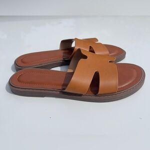 Women's Tan Leather Slide Sandals